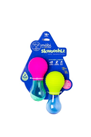 Mobi Skwooshlz Water Squeeze Bulbs - Silicone Baby Bath Toys, Baby Bathtub Toys for Toddlers, Latex &amp; BPA Free, Food Grade Silicon &amp; Easy to Clean - Toddler Ages 1-3 (Pack of 2)