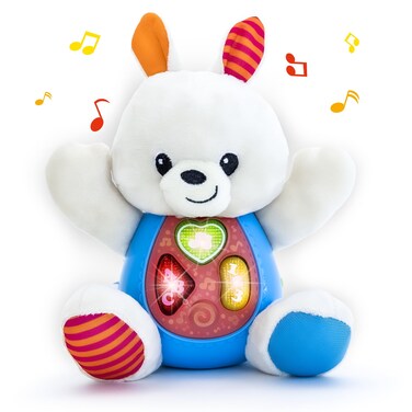 KiddoLab Bunny Plush Toy - Musical Stuffed Animals with 3 Light-Up Buttons, 4 Children's Nursery Songs &amp; Sound Effects - Soft Learning Toy for Infants, Babies, and Toddlers Aged 3 Months and Up