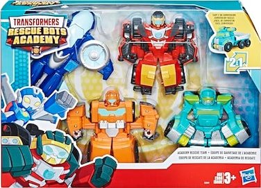 Playskool Heroes Transformers Rescue Bots Academy Rescue Team Pack, 4 Collectible 4.5" Converting Action Figures, Toys for Kids Ages 3 &amp; Up
