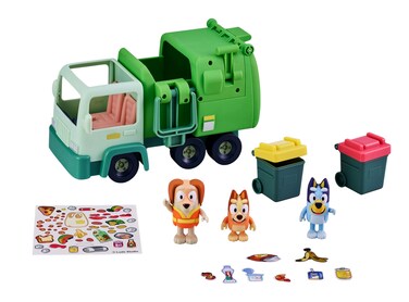 Bluey Garbage Truck - 2.5", Bingo, and Bin Man poseable Figures with Playset   Amazon Exclusive
