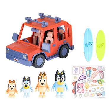 Bluey Heeler Family 4WD Vehicle and 4 Figure Pack, 2.5-3 Inch Figures, 2 Surfboards Accessories and Stickers   Amazon Exclusive