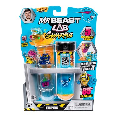 MrBeast Lab Swarms Atomic Series Lab 5 Pack, Experiment By Adding Water, Shaking The Test Tube And Reveal 2 of the 5, 1 Inch / 2.5 cm MrBeast Themed Swarms Collectible Micro Beasts, Over 85 To Collect