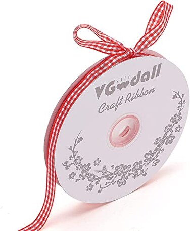 VGOODALL Red Gingham Ribbon, 3/8" x 50Yd Red and White Thin Crafts Ribbon Buffalo Checker Ribbons for Hair Accessories Picnic School and Valentine's Day Gift Wrapping