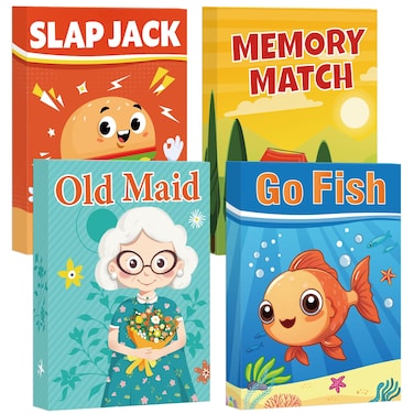 Etyishe Card Games for Kids Toddlers,Go Fish,Old Maid,Slap Jack and Memory Match,4 Decks in 1 Pack,Fun Educational Gard Games for Family Game Night Table Games,Great Easter Basket Stuffers and Gifts