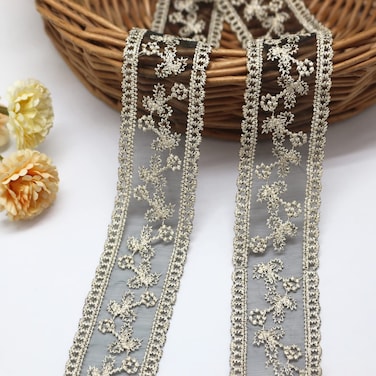 FQTANJU 10 Yards Lace Trim Ribbon, Sewing Lace with Gold Thread Embroidery Trim for Sewing Making DIY Craft Clothing, Gift Wrapping and Bridal Wedding Decorations (Black)