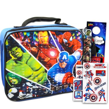 Avengers Lunch Box For Boys, Kids - Bundle with Avengers Lunch Container Kit, Bracelets, Stickers, More