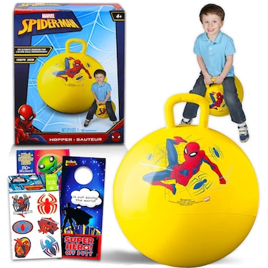 Marvel Spiderman Hopper Ball Bundle - Includes Spiderman 15" Hopper Ball, 300+ Spiderman Stickers, and Additional Door Hanger   for Boys and Girls Outdoor Activities, Parties