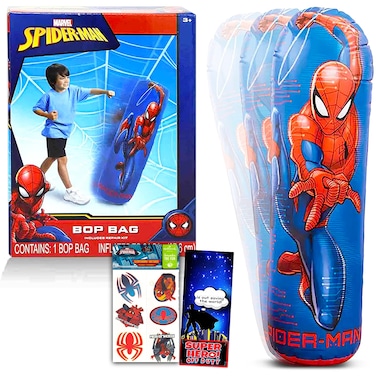 Marvel Spiderman Bop Bag Set - 3 Pc Bundle with Superhero Punching Bag for Kids   Spiderman Bop Bag with Spiderman Stickers and More (Marvel Toys and Games)
