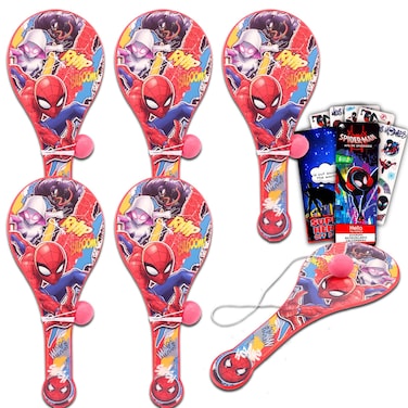 Spiderman Paddle Ball Party Favors - Bundle with 6 Spiderman Paddle Ball Games Plus Stickers and More for Kids and Toddlers (Spiderman Party Supplies)