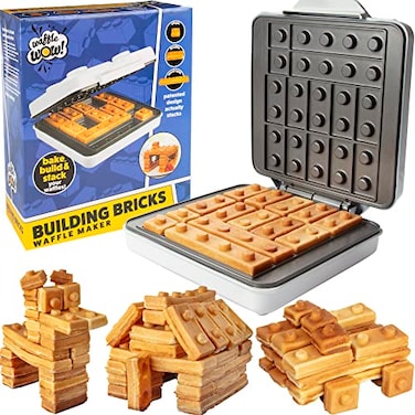 Building Brick Electric Waffle Maker- Cook Fun Buildable Waffles, Pancakes in Minutes- Build Houses, Cars &amp; More Out of Stackable Waffles- Bite Sized for Kids, Nonstick Iron- Valentines Gift for Him