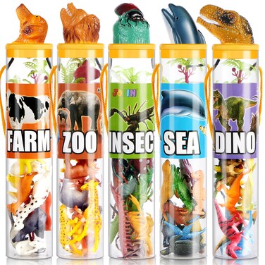 JOYIN 69 Pcs Small Animal Figures, Mini Jungle Toy Set with Sensory Bin, Realistic Wild Forest Playset, Zoo, Ocean, Farm Animals Figurines, Dinosaur Party Favors, Gifts for Boys and Girls, Kids 3-5