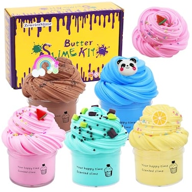 5 Pack Butter Slime Kit,Birthday Gifts for Kids,Party Favor for Girls &amp; Boys,Non Sticky,Super Soft Sludge Toy