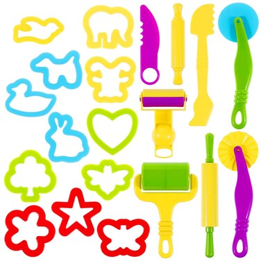 Oun Nana Playdough Tools 20 PCS Play Dough Tools Set for Kids, Various Shape Playdough Cutters and Rollers, Random Color