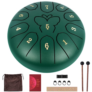 Steel Tongue Drum Rain Drum, 11 Notes 6 Inch Rain Drum for Garden Outside Steel Drum for Rain Musical Instruments Music Education Meditation Yoga Gifts with Travel Bag, Music Book, Drumsticks, Holder