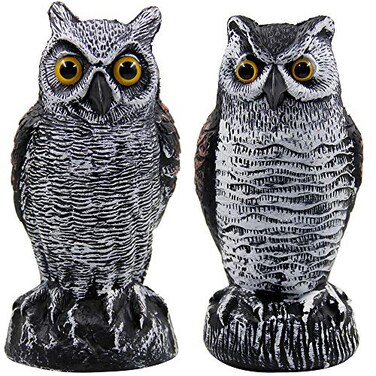 Hausse 2 Pack Fake Horned Owl Bird Scarecrow Decoy, Plastic Deterrents, Halloween Decoration, Nature Enemy Pest Repellent for Outdoor Garden Yard