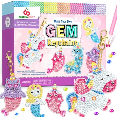 ORIENTAL CHERRY Arts and Crafts for Kids Ages 8-12 - Make Your Own GEM Keychains - 5D Diamond Art Painting by Numbers Kits Girls Kids Ages 3-5 4-6 6-8 Toys Birthday Christmas Gifts Stocking Stuffers
