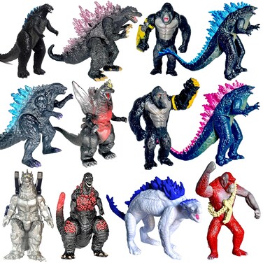 TwCare Set of 12 Godzilla x Kong: The New Empire, Dinosaur Dragon Toys Action Figures, Evolved Basic Exquisite Battle Roar B.E.A.S.T. Glove Shimo Frost Bite Mecha King Ghidorah Cake Toppers Pack