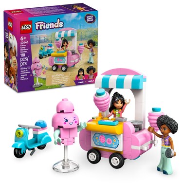 LEGO Friends Cotton Candy Stand and Scooter - Building Toy Pretend Play Set for Kids, Girls and Boys, Ages 6+ - with 2 Minidolls, Wheelable Food Cart and Accessories - Gift Idea for Birthday - 42643