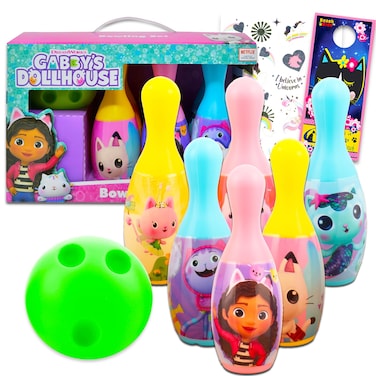 DreamWorks Gabby's Dollhouse Bowling Set for Kids - Gabby's Dollhouse Playset Bundle Gabby's Dollhouse Toys Games Activities with Stickers, More   Gabby's Dollhouse Games