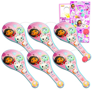 DreamWorks Gabby's Dollhouse Paddle Ball Party Favors - Bundle with 6 Gabby's Dollhouse Paddle Ball Games Plus Stickers for Kids, Toddlers   Gabby's Dollhouse Party Supplies