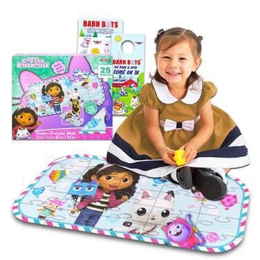 Gabby's Dollhouse Floor Puzzle for Toddlers - Bundle with 25 Piece Gabby's Dollhouse Foam Puzzles Plus Stickers for Girls   Gabby's Dollhouse Floor Puzzles for Kids