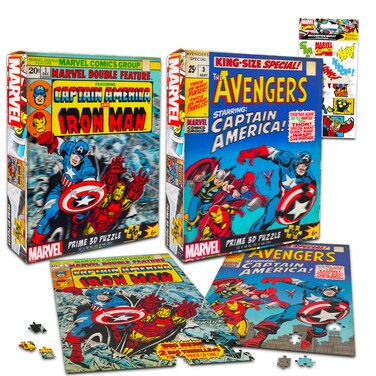 Avengers Puzzles for Kids, Teens, Adults - Bundle with 2 Assorted 300 Piece Captain America and Iron Man Puzzles Plus Stickers   Marvel Superhero Puzzles