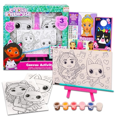 DreamWorks Gabby's Dollhouse Canvas Art Set - Bundle with Gabby's Dollhouse Paint Canvas Set Plus Sticker Activity Book, More   Gabby's Dollhouse Arts and Crafts for Girls