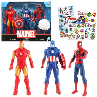 Avengers Action Figures Set - 3 Pack Marvel Action Figures Bundle with Iron Man, Spiderman, and Captain America Plus Stickers, Tattoos   Avengers Figurines Set