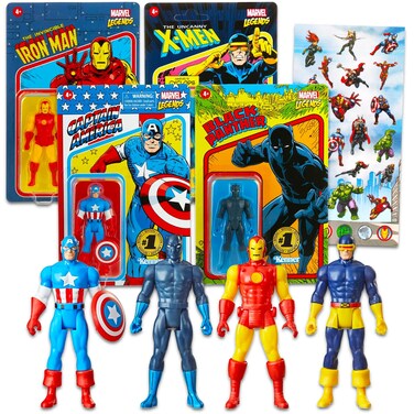 Kenner Marvel Legends Retro Action Figure Set - Bundle of 3.75" Comic Collection of Iron Man, Captain America, Black Panther, Cyclops,   Avengers Set