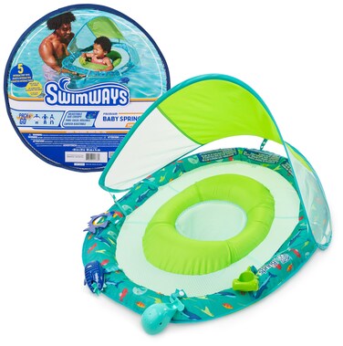 SwimWays Baby Spring Float Splash N Play, Baby Pool Float with Canopy &amp; UPF Protection, Swimming Pool Accessories for Kids 9-24 Months
