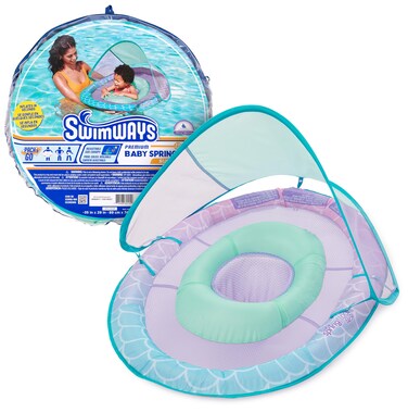 Swimways Baby Spring Float, Baby Pool Float with Canopy &amp; UPF Protection, Swimming Pool Accessories for Kids 9-24 Months, Mermaid