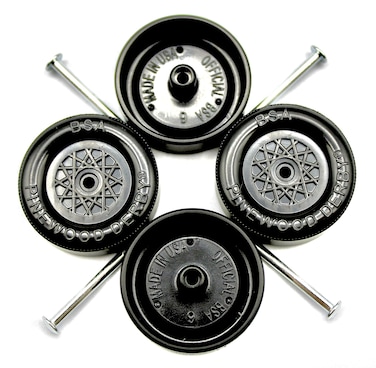 Pine Derby Car Official Scout Speed Wheels and Axles   Professionally Lathed   Pinewood Car Wheels   Maximum Velocity