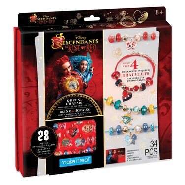 Make It Real: Descendants 4 Rise of Red - Queen of Charms - 34pc DIY Jewelry Kit, Make 4 Character Inspired Bracelets, Disney, Girls &amp; Kids Ages 8+