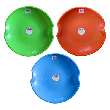 Flexible Flyer 3-Pack Snow Saucer Sleds. Round SNO Slider Discs, Blue, Orange, Green, 26
