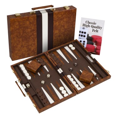Get The Games Out Top Backgammon Set - Classic Board Game Case - 2 Players - Best Strategy &amp; Tip Guide - Available in Small, Medium and Large Sizes (Brown, Medium)