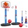 HYES 3 in 1 Toddler Basketball Hoop and T Ball Set, Kids Toys Boys 3-5, Adjustable Kids Basketball Hoop with Automatic Pitching Machine, Indoor Outdoor Sport Toys Gifts for Baby Boys Girls, Blue