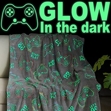 Jekeno Glow in The Dark Gaming Blanket Gamer Game Controller Throw Gift Toys for Kids Boys Teen Son Adults Gamepad Presents Easter Birthday Christmas Bedroom Decor Luminous Blanket Grey 50"x60