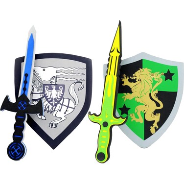 PowerTRC Sword and Shield Play Set   Unique Sword and Shield Design   Foam Weapons   Pretend Play Weapons   Kids Play Knights   White Eagle and Golden Lion Shield