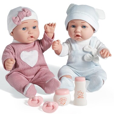 Enjoyin 12'' Twins Baby Doll Playset with Accessories Includes Boy and Girl Dolls, 2 Powder Bottles, and 2 Pacifiers, Ideal Gift for Children Age 3+