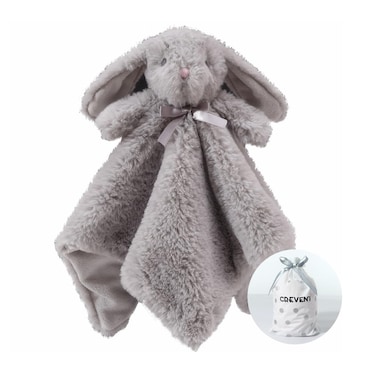 CREVENT Cozy Plush Baby Security Blanket Loveys for Baby Boys and Girls, Faux Fur Front + Mink Backing with Animal Face (Grey Bunny)
