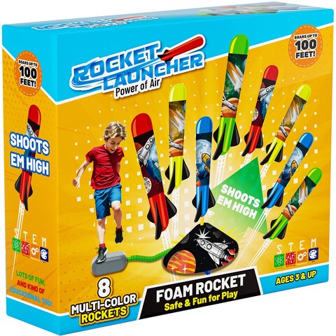Otoseth Toys Rocket Launcher for Kids - Launch up to 100 Ft, 8 Multi-Color Foam Rockets &amp; Adjustable Launch Stand, Kids Outdoor Toys, Birthday Toys for Kids Boys Girls Age 3+ Years Old