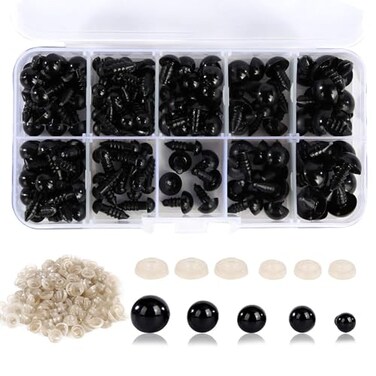 Vanblue Safety Eyes 150Pcs 6-12 mm Plastic Safety Eyes with Washers Craft Eyes for Amigurumi Stuffed Animal Crochet Projects Teddy Bear Puppet Toys DIY Crafts Making Halloween Decorations
