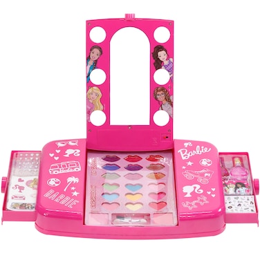 Barbie Beauty Vanity Set with Light-Up Mirror, Includes Lip Gloss, Eye Shadow, Brushes, Nail Polish, Accessories, and More! Ages 3+ Perfect for Parties, Sleepovers, and Makeovers, by Townley Girl