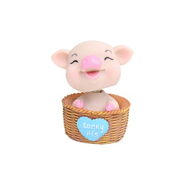 LIOOBO Shaking Head Cartoon Pig Nodding Figure Toys Car Dashboard Ornament Creative Car Pendant(Blue)