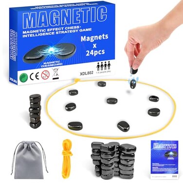 Foquyai Magnetic Chess Game with Stones, Magnet Game, Puzzle Strategy Family Games, Party Travel Desktop Educational Games for Kids and Adults, Gifts for All Age, Valentine's Day, Easter Gifts