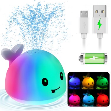 Gigilli Upgraded Baby Bath Toys, Rechargeable Light Up Bath Toys for Kids 1-3, Baby Toy 6-12 12-18 Months Whale Bath Toy Sprinkler, Fountain Bathtub Toys Toddler Newborn Birthday Valentines Baby Gifts