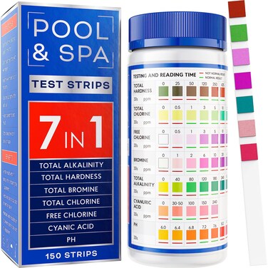 All-New 2024 Pool and Spa Test Strips 7 in 1 Quick SuperAccurate Swimming 150 Pool Test Kit - Hot Tub Test Strips &amp; Pool Water Testing Strips for pH Chlorine Bromine Hardness Alkalinity Cyanuric Acid