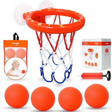 MARPPY Bath Toys, Bathtub Basketball Hoop for Toddlers Kids, Boys and Girls with 4 Soft Balls Set &amp; Strong Suction Cup, Bathtub Shooting Game &amp; Fun Toddlers Bath Toys for Boys or Girls