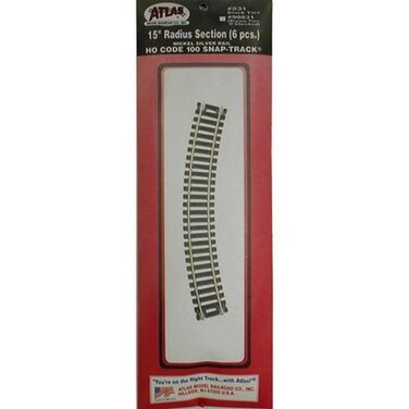 Code 100 Nickel Silver 15" Radius Snap-Track (6/Bx) HO Scale Atlas Trains