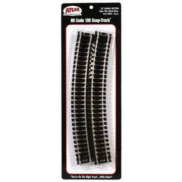 Code 100 Nickel Silver 22" Radius Snap-Track (6/Bx) HO Scale Atlas Trains
